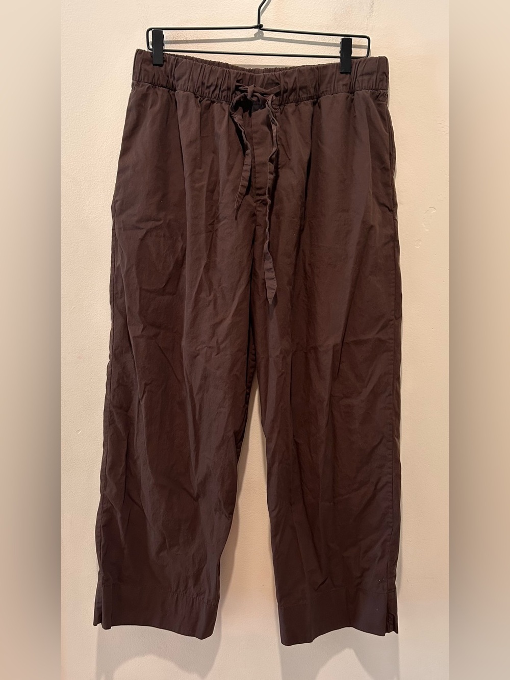 Tekla Poplin Pyjama Coffee Dark Brown Straight Leg Lightweight Pants - Size XL